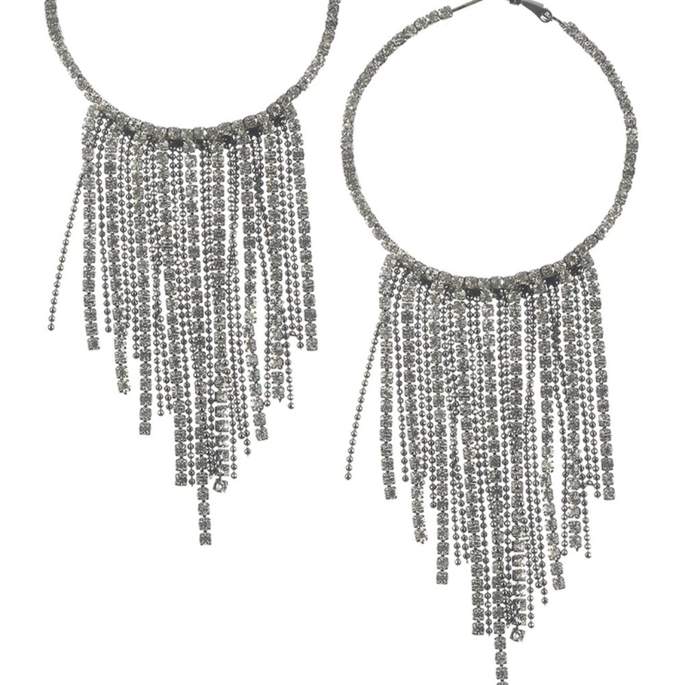 Sparkle Hoop Rhinestone Earrings Silver Dangle